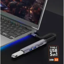 PGS407 Type-C Uyumlu 5 Çıkışlı Dönüştürücü Çoklayıcı USB 3.0 Hub Gri