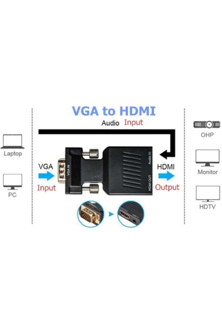 4501 Vga To Hdmi Çevirici Dönüştürücü Laptop Tv Monitör Adaptör Kablosu
