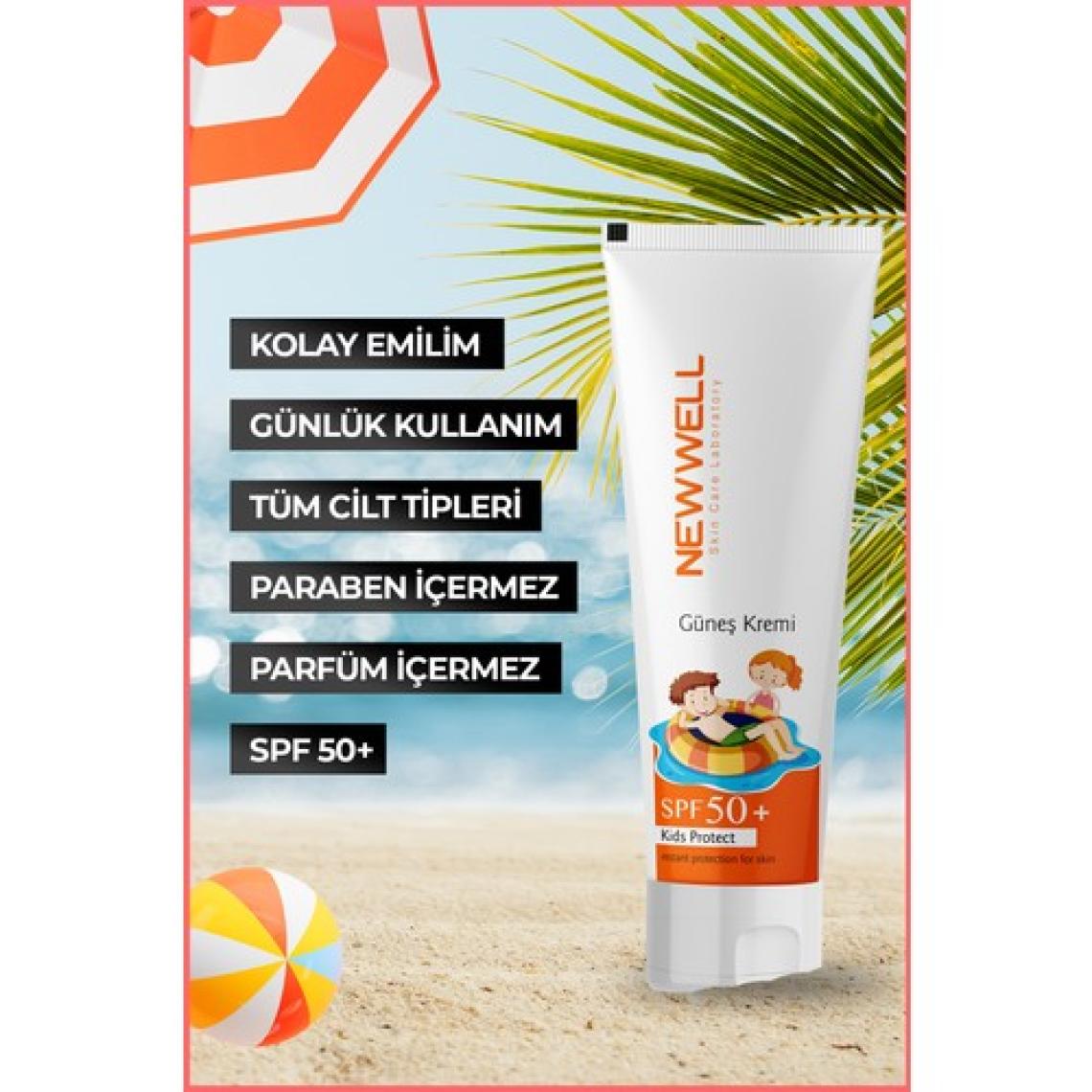 New Well Çocuklar İçin SPF 50+ Güneş Koruyucu Krem - Hassas Ciltler İçin Yüksek UVA/UVB Koruma, 50 ml