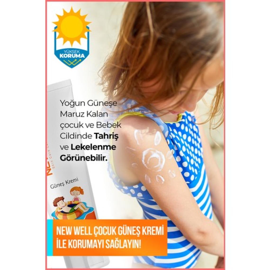 New Well Çocuklar İçin SPF 50+ Güneş Koruyucu Krem - Hassas Ciltler İçin Yüksek UVA/UVB Koruma, 50 ml