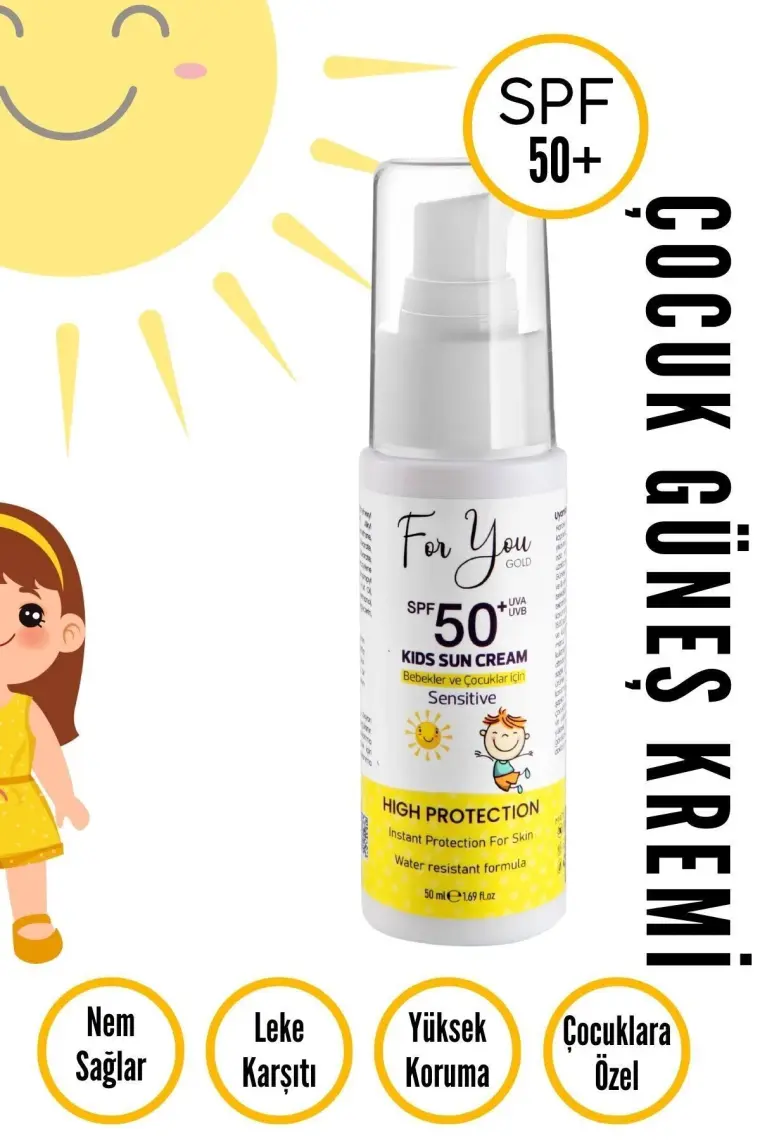 For You Gold Bebek ve Çocuklar Için SPF50+ Çok Yüksek Koruma Faktörlü Güneş Kremi