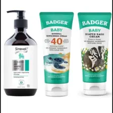 Badger  Bebek Güneş Kremi, Pişik Kremi ve Sirenol  Bebek Saç Vücut Şampuanı Set