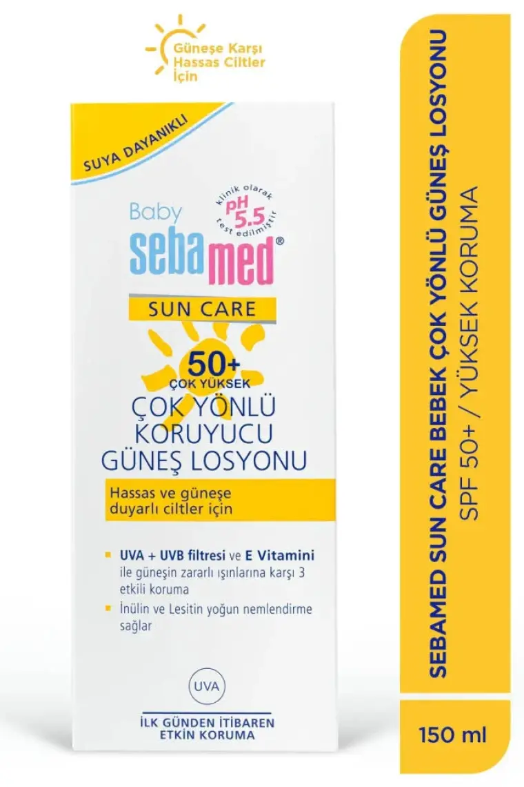 Baby UVA - UVB Filtresi ve E Vitamini Etkili Çok Yönlü Koruyucu Çocuk Güneş Losyonu 50 SPF 150 ml
