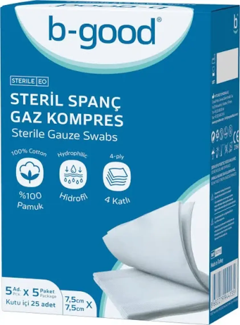B-Good Steril Emici Spanç Kompres 7.5cmx7.5cm 25LI