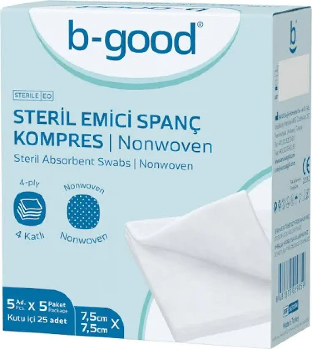 B-Good Steril Emici Spanç Kompres 7.5cmx7.5cm 25LI
