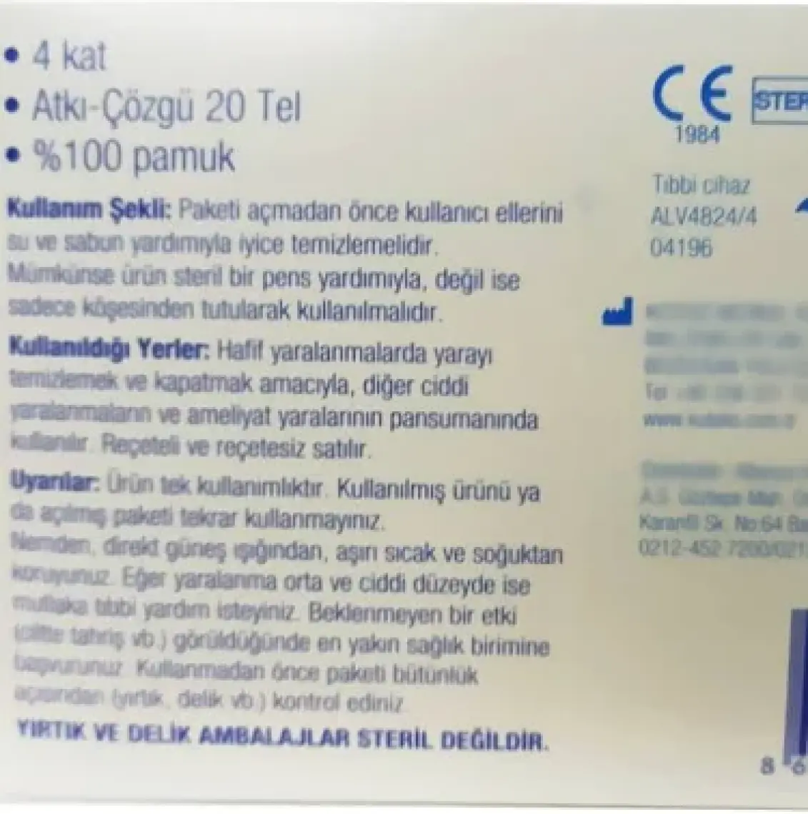 Alvita 25'li 100'LÜ Gaz Kompres Steril