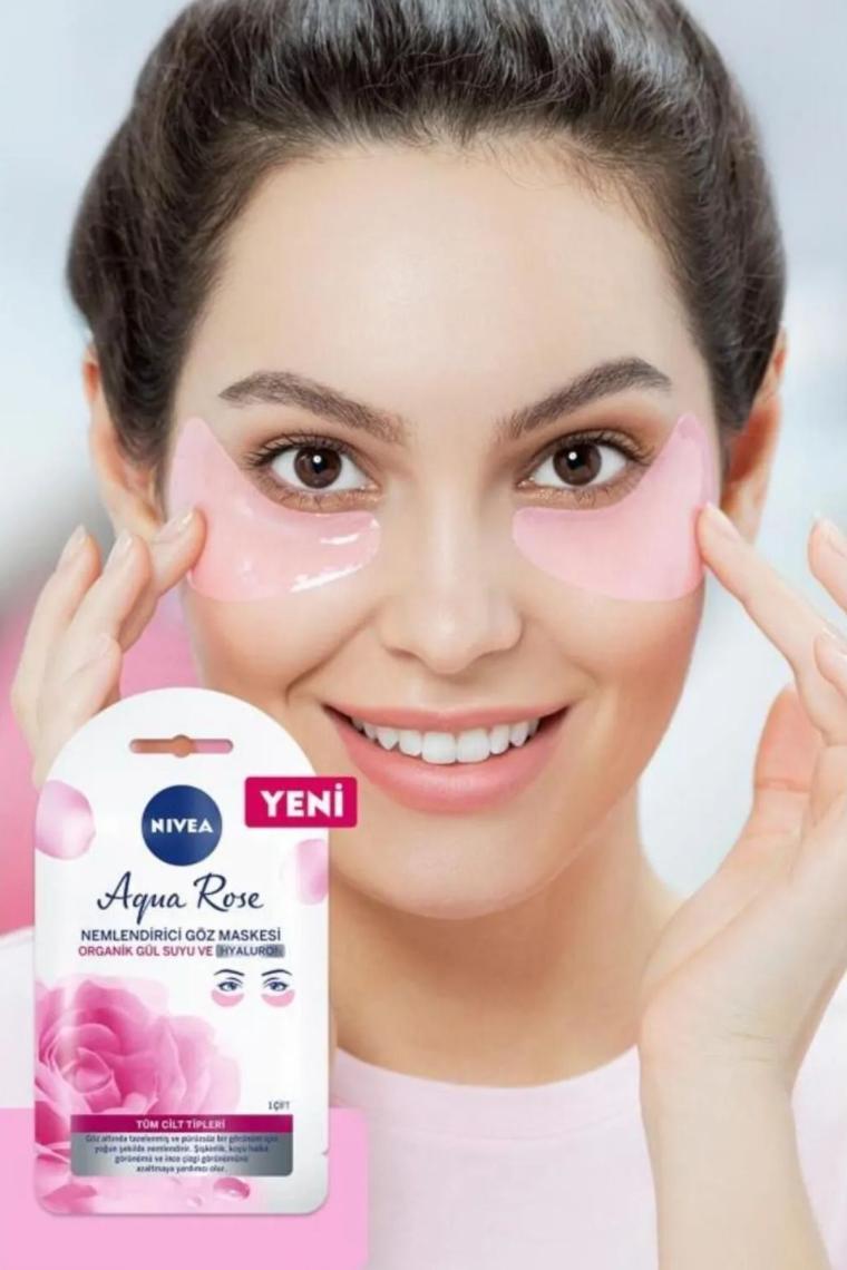 Aqua Rose Organik Gül Suyu İçerikli Nemlendirici Göz Maskesi, Hyaluron, Koyu Halka, Göz Torbası