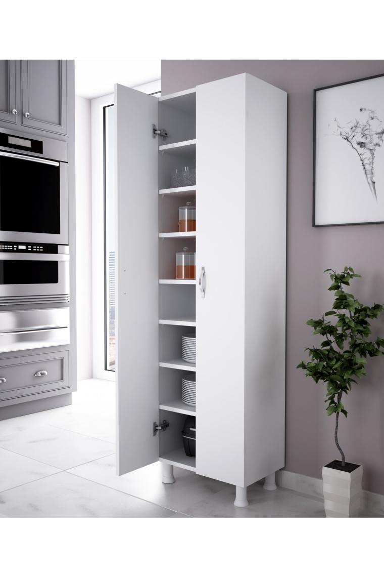 2 Kapaklı 8 Raflı Mutfak Dolabı Banyo Dolabı Çok Amaçlı Dolap Beyaz