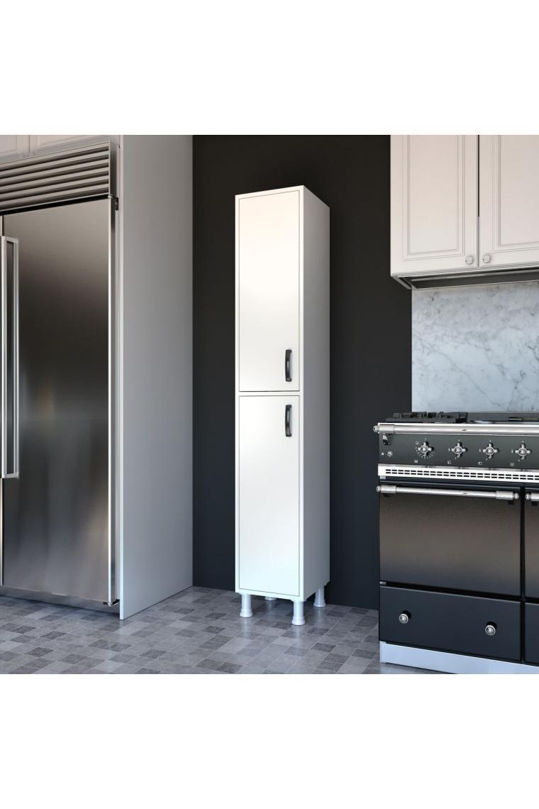 Rani F1 Çok Amaçlı Dolap 2 Kapaklı 6 Raflı Banyo Kiler Mutfak Dolabı Beyaz M1
