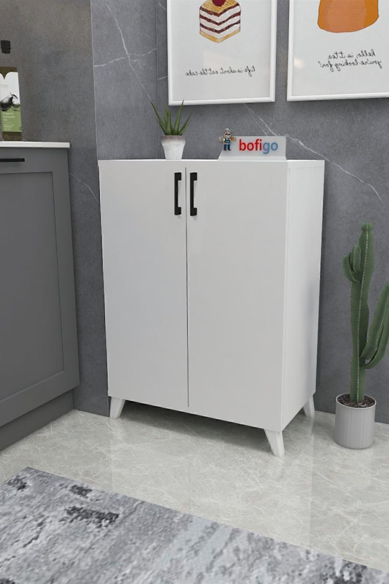 Bofigo 4 Raflı 2 Kapaklı Beyaz Çok Amaçlı Dolap