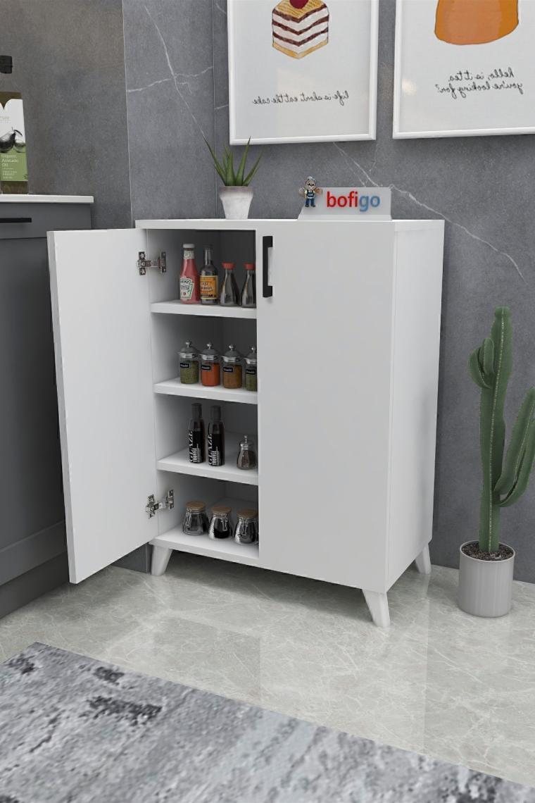 Bofigo 4 Raflı 2 Kapaklı Beyaz Çok Amaçlı Dolap