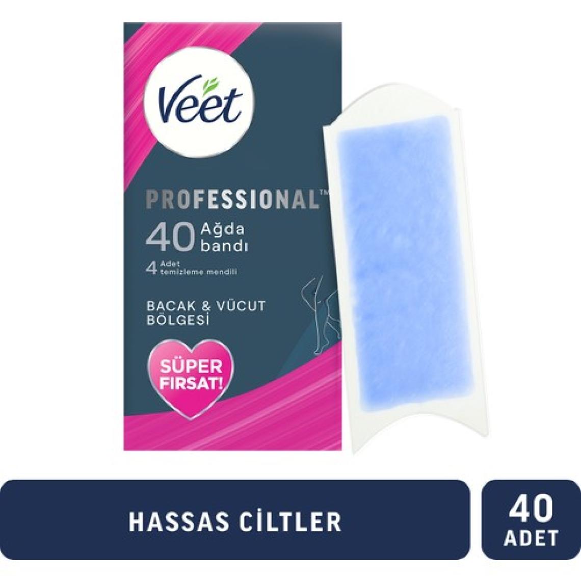 Veet Professional Ağda Bandı Hassas Ciltler İçin Bacak&Vücut Bölgesi Süper Fırsat 40’lı
