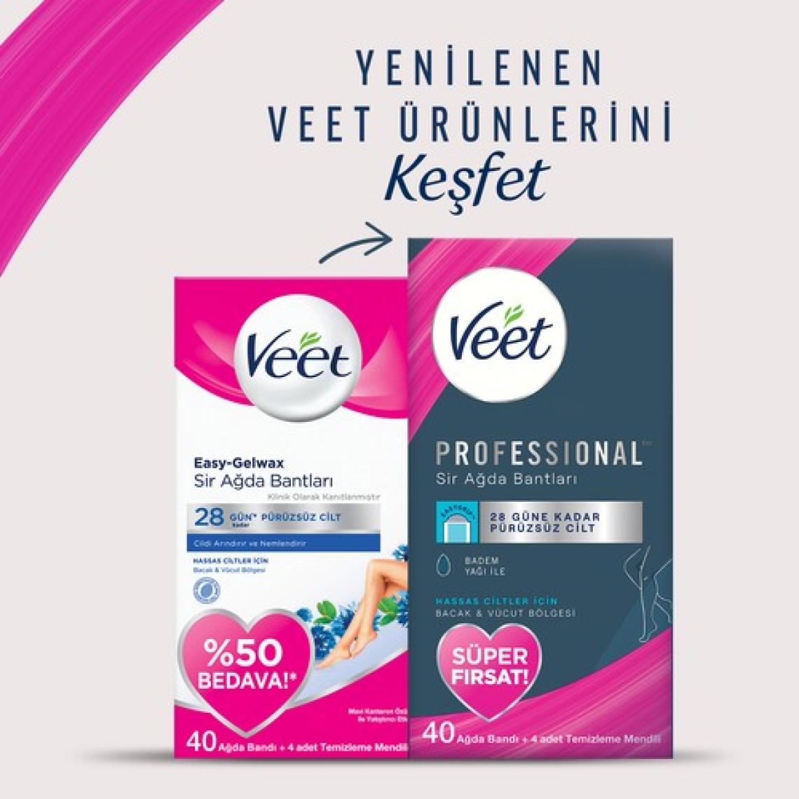 Veet Professional Ağda Bandı Hassas Ciltler İçin Bacak&Vücut Bölgesi Süper Fırsat 40’lı