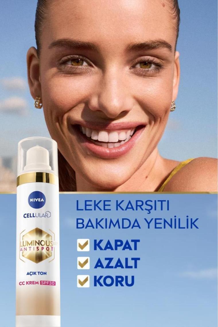 Nivea Lumınous630 Koyu Leke Karşıtı Cc Yüz Kremi 40ml, Spf30 Güneş Koruyucu, Hyaluronik Asit, Açık Ton