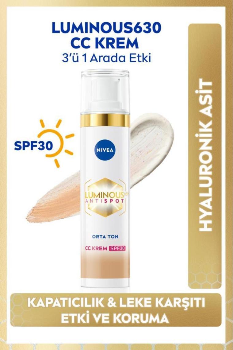 Nivea Lumınous630 Koyu Leke Karşıtı Cc Yüz Kremi 40ml, Spf30 Güneş Koruyucu, Hyaluronik Asit, Orta Ton