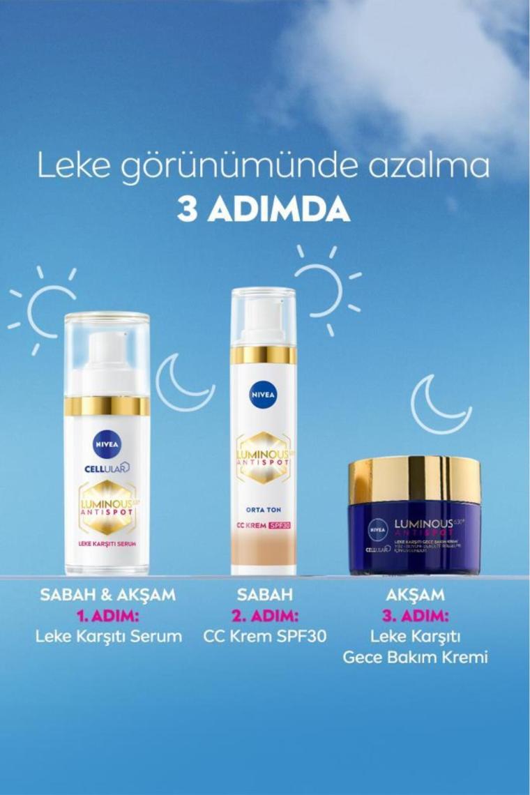 Nivea Lumınous630 Koyu Leke Karşıtı Cc Yüz Kremi 40ml, Spf30 Güneş Koruyucu, Hyaluronik Asit, Orta Ton