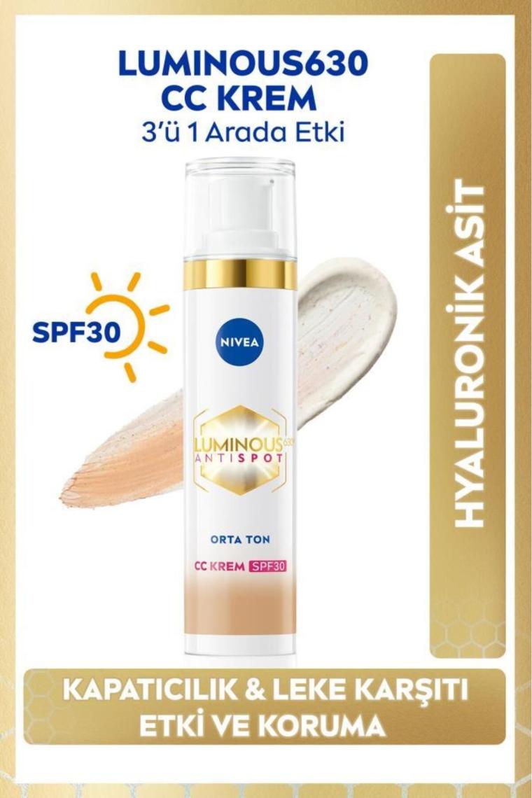 Nivea Lumınous630 Koyu Leke Karşıtı Cc Yüz Kremi 40ml, Spf30 Güneş Koruyucu, Hyaluronik Asit, Orta Ton