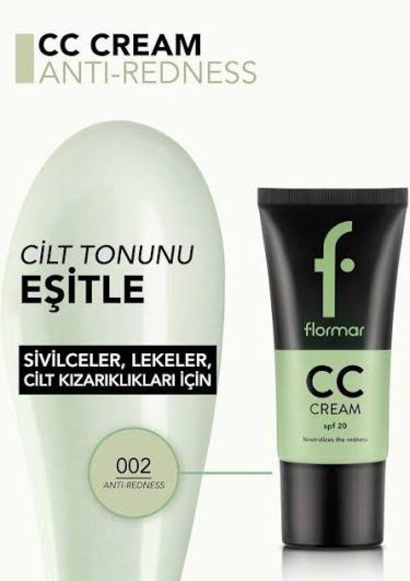 Flormar-Kızarık ve Sivilceli Ciltlere Özel Renk Dengeleyici Anti-Redness CC Krem (CC02 Yeşil Bazlı Ten Rengi) 8690604534715