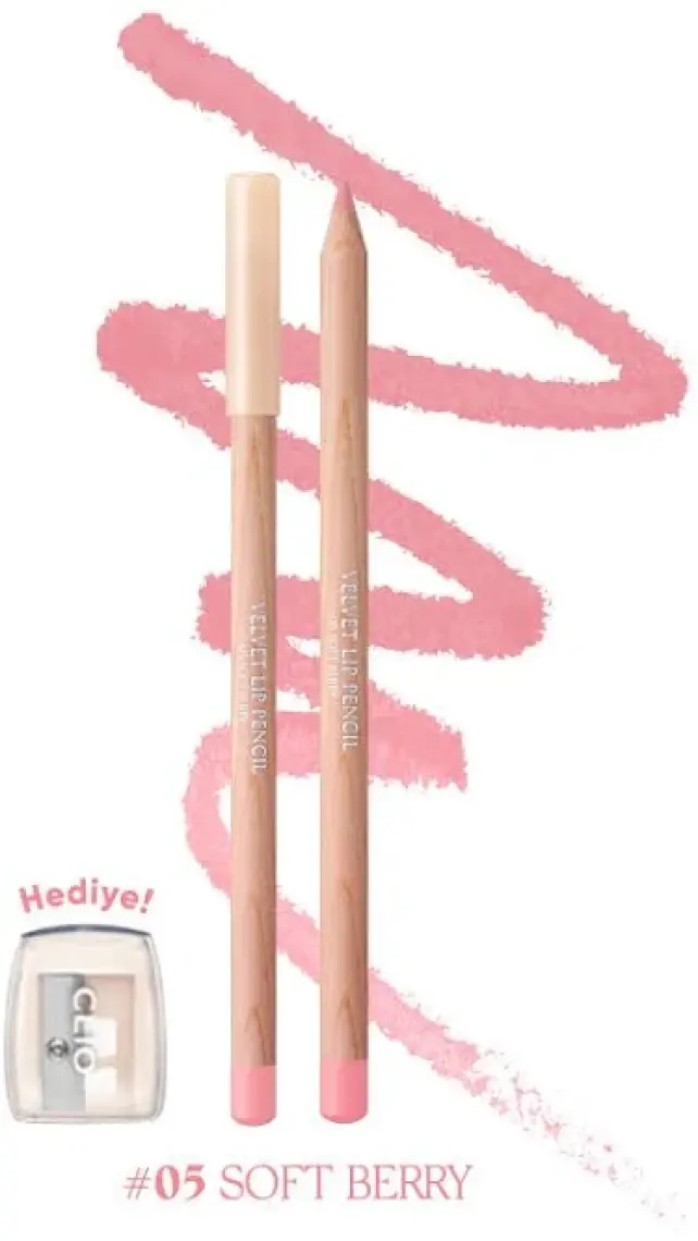 Clio Kremsi Formüle Sahip Dudak Kalemi ve Kalemtıraş Seti CLIO Velvet Lip Pencil Set 05 Soft Berry