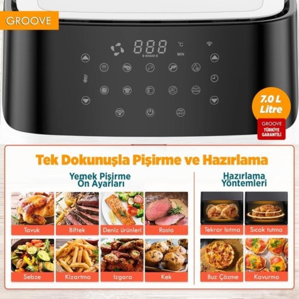 Groove Max XXL 7L 1800W WiFi Smart Airfryer Air Fryer Yağsız Sıcak Hava Fritözü Beyaz
