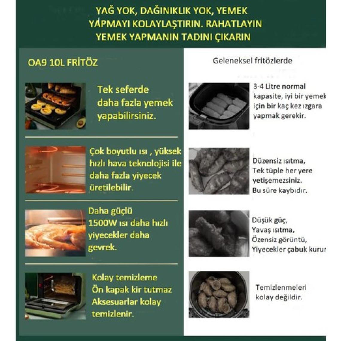 Hutt OA10 Airfryer Yeşil Fritöz 10 Lt