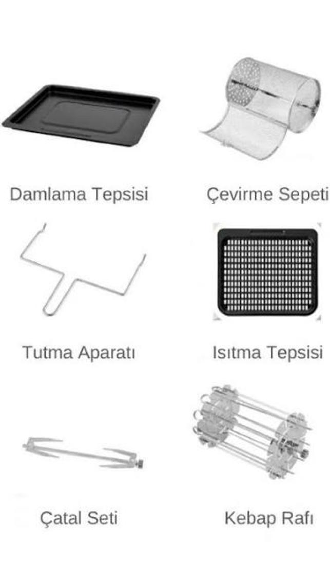 Robx Robwell As29 12 Litre Tavuk Çevirme Şiş Kebap Dönen Patates Sepetli Airfryer