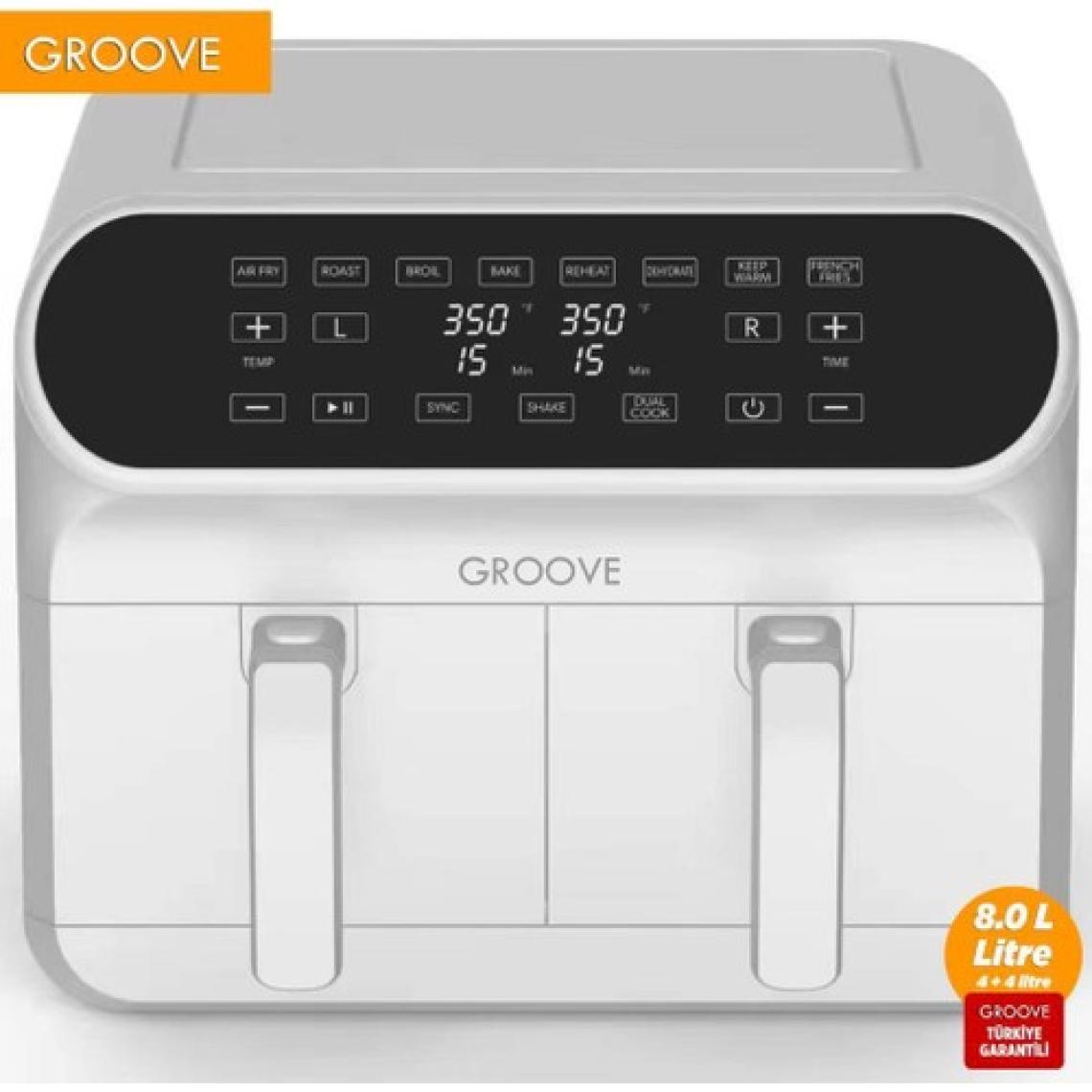 Groove Max Plus Xxl 1800W (4lt+4lt) 8lt Çift Hazneli Smart Airfryer Air Fryer Yağsız Sıcak Hava Fritözü Beyaz