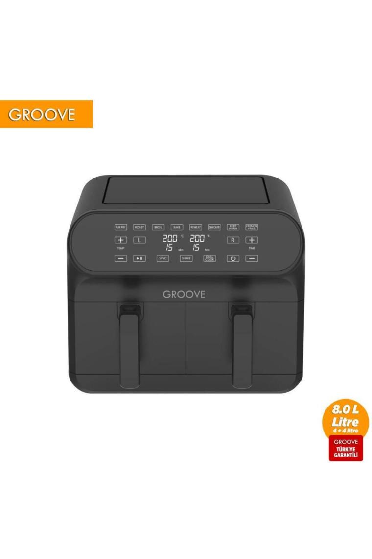 Groove Max Plus Xxl 1800W (4lt+4lt) 8lt Çift Hazneli Smart Airfryer Air Fryer Yağsız Sıcak Hava Fritözü Siyah