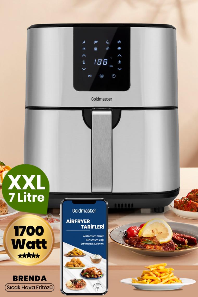 Brenda 7 Litre Inox Geniş Hazneli Xxl Dokunmatik 8 Ön Ayarlı Airfryer Sıcak Hava Fritözü