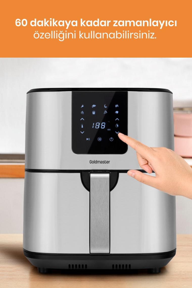 Brenda 7 Litre Inox Geniş Hazneli Xxl Dokunmatik 8 Ön Ayarlı Airfryer Sıcak Hava Fritözü