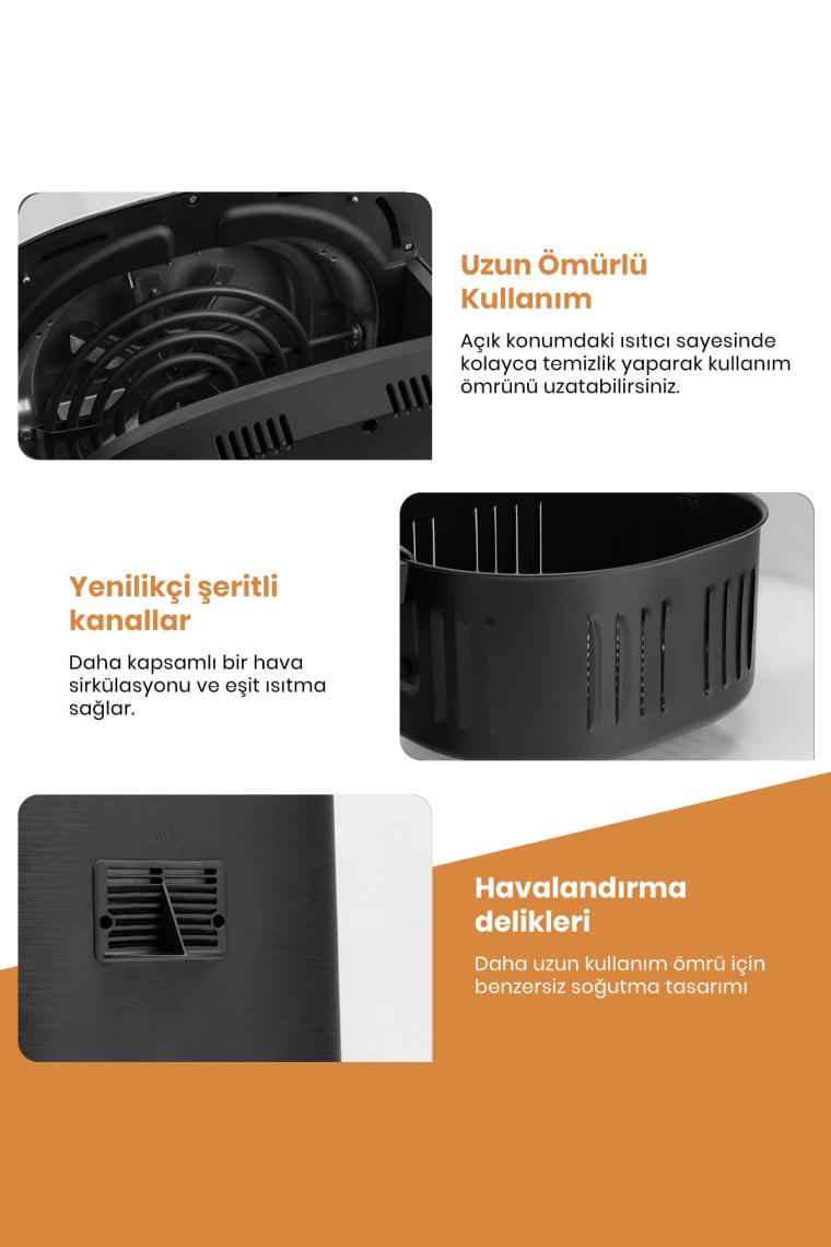 Brenda 7 Litre Inox Geniş Hazneli Xxl Dokunmatik 8 Ön Ayarlı Airfryer Sıcak Hava Fritözü