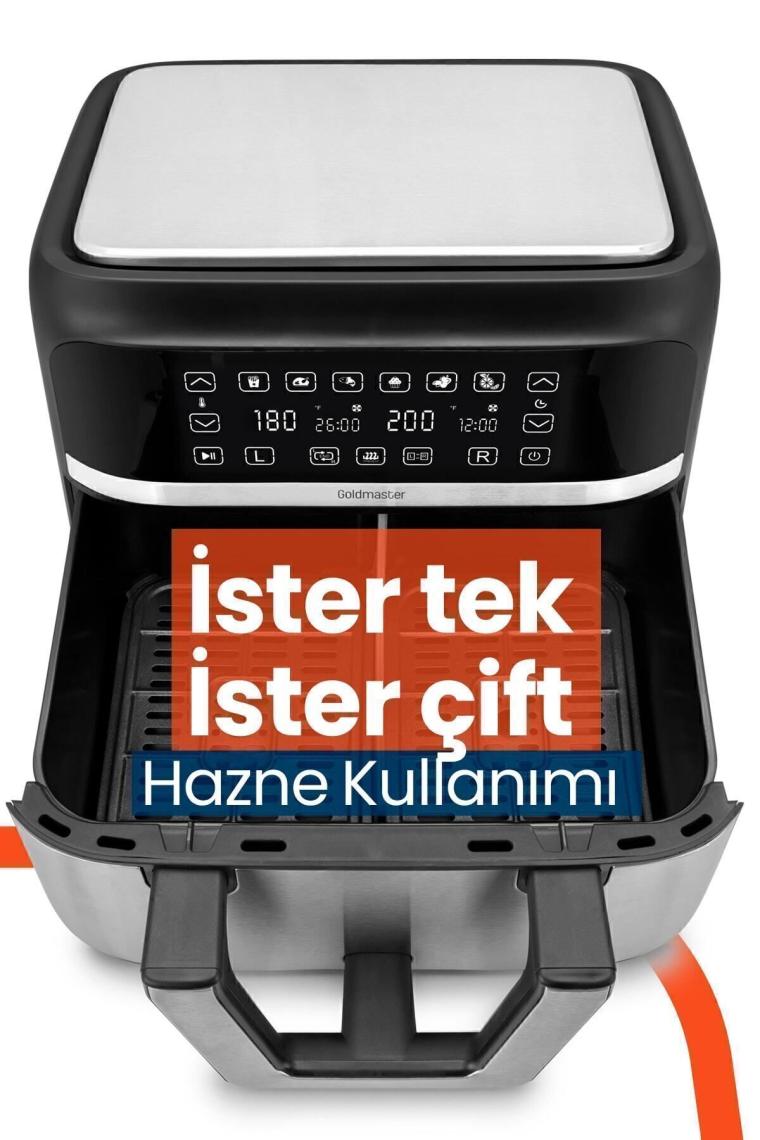Doublefry 2850w 9 Litre 3xl Dev Tek Ve Çift Hazneli Dokunmatik Airfryer Yağsız Sıcak Hava Fritözü