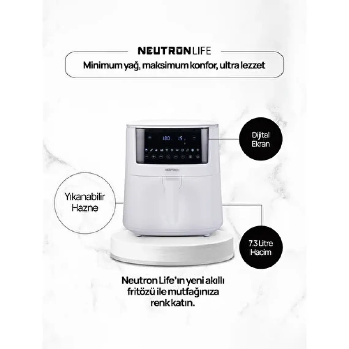 Neutron Smart Air Fryer Pro Akıllı Fritöz 7,3 L