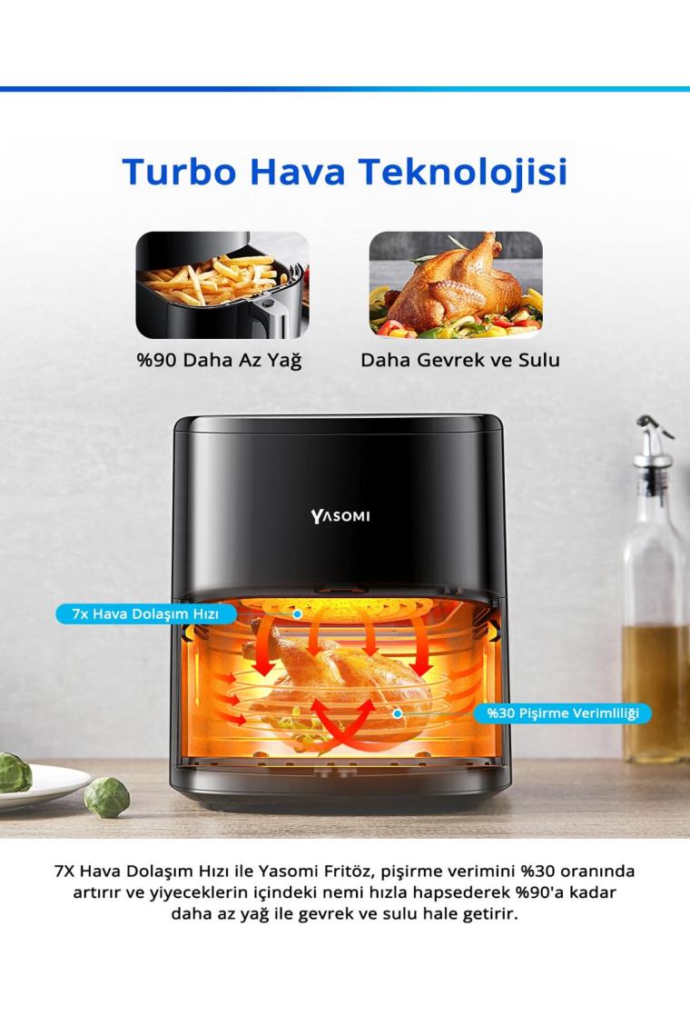 Yasomi Y22 Airfryer 5 lt Siyah Yağsız Fritöz
