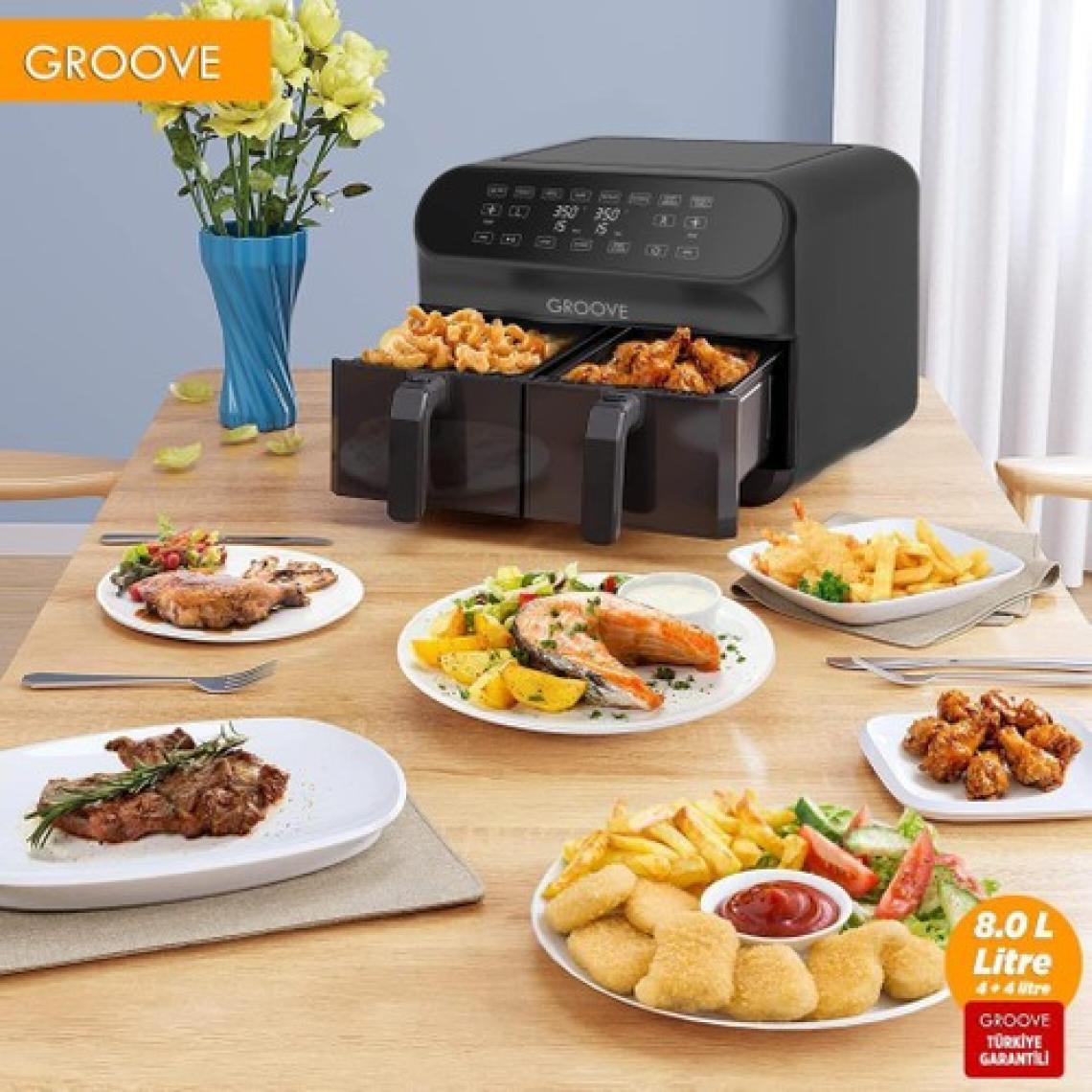 Groove Max Plus XXL Çift Hazneli 8 lt Siyah Yağsız Fritöz