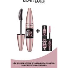 Maybelline New York Lash Sensational Yelpaze Etkili Intense Black Maskara - Ekstra Siyah + Sky High Cosmic Mini Maskara