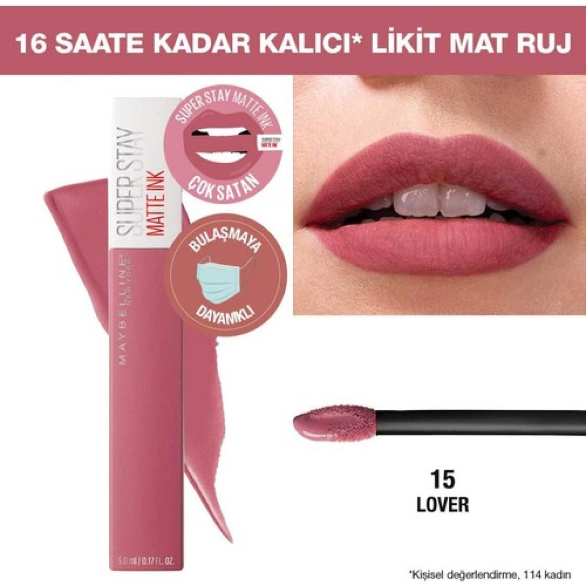 Maybelline New York Super Stay Matte Ink Likit Mat Ruj - 15 Lover - Pembe + Mini Tattoo Liner Gel Pencil