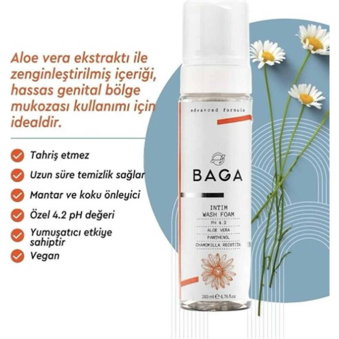 Baga Kadınlar İçin Genital Bölge Temizleme Köpüğü 150 ml - Hassas, Sabunsuz, Tahriş Etmeyen, pH Dengesi Sağlayan, Papatya ve Aloe Vera Özlü