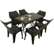 Zeugma 70x120 Katlanır Ayak 6 Kişilik Polo Koltuk Masa Takımı Kahverengi