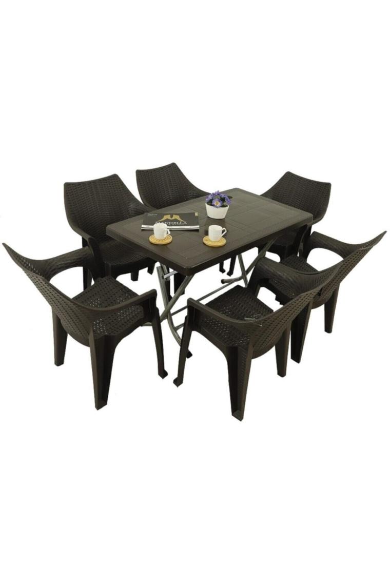 Zeugma 70x120 Katlanır Ayak 6 Kişilik Polo Koltuk Masa Takımı Kahverengi