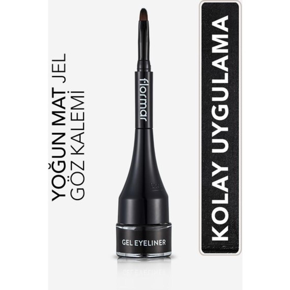 Flormar-Yoğun Jel Dokulu ve Yüksek Pigmentli Gel Eyeliner Mini Fırçalı Mat Eyeliner (001 Siyah) 8690604591879