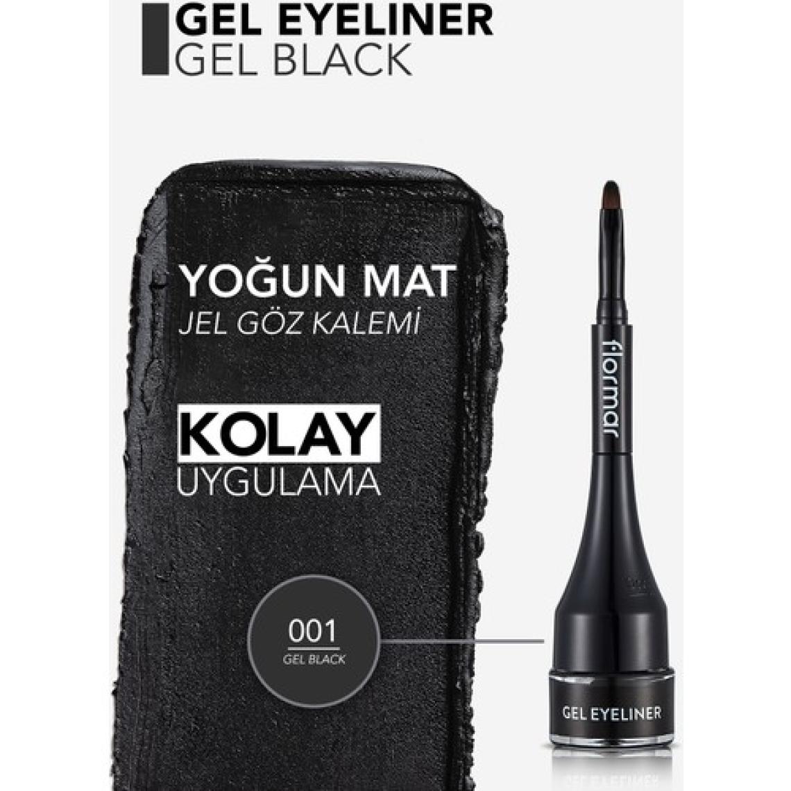 Flormar-Yoğun Jel Dokulu ve Yüksek Pigmentli Gel Eyeliner Mini Fırçalı Mat Eyeliner (001 Siyah) 8690604591879