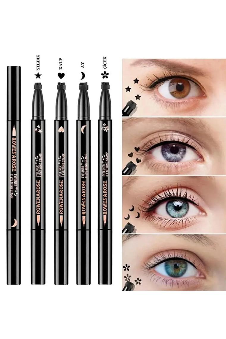 Luxury 4 Adet Çift Taraflı Kalp ve Yıldız Desenli Kalem Eyeliner Ekonomik Set 1 Adet