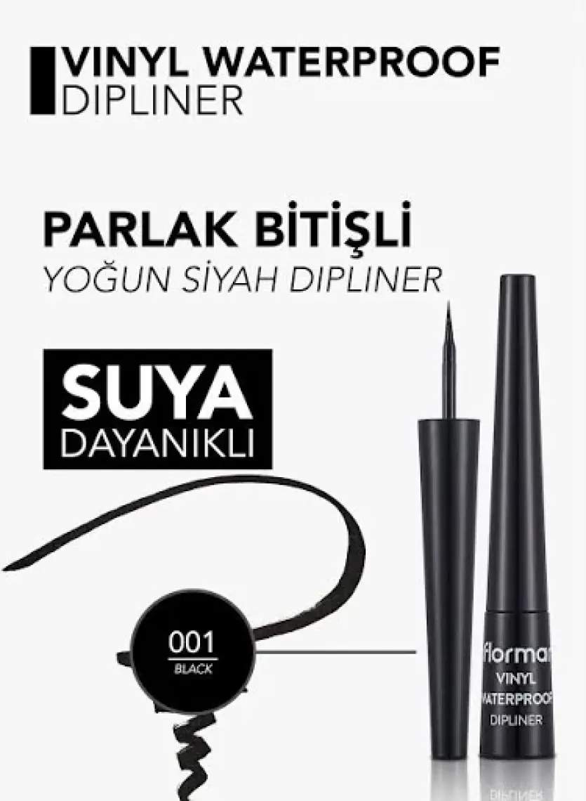 Vinyl Yoğun Renk Veren Suya Dayanıklı Parlak Eyeliner (001 Black) 8690604536498