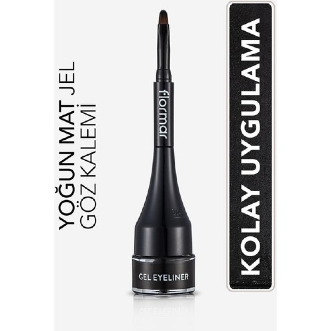 Flormar-Yoğun Jel Dokulu ve Yüksek Pigmentli Gel Eyeliner Mini Fırçalı Mat Eyeliner (001 Siyah) 8690604591879