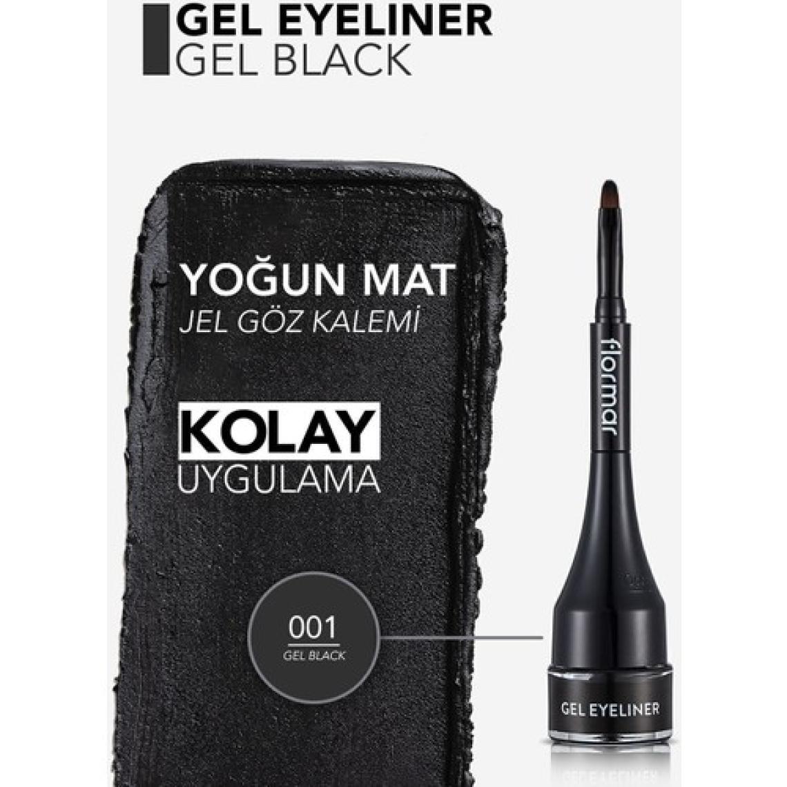 Flormar-Yoğun Jel Dokulu ve Yüksek Pigmentli Gel Eyeliner Mini Fırçalı Mat Eyeliner (001 Siyah) 8690604591879