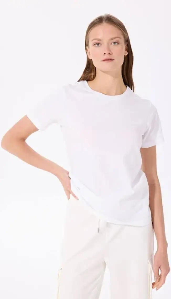 Fabrika Tengiz Beyaz Bisiklet Yaka Kadın T-Shirt