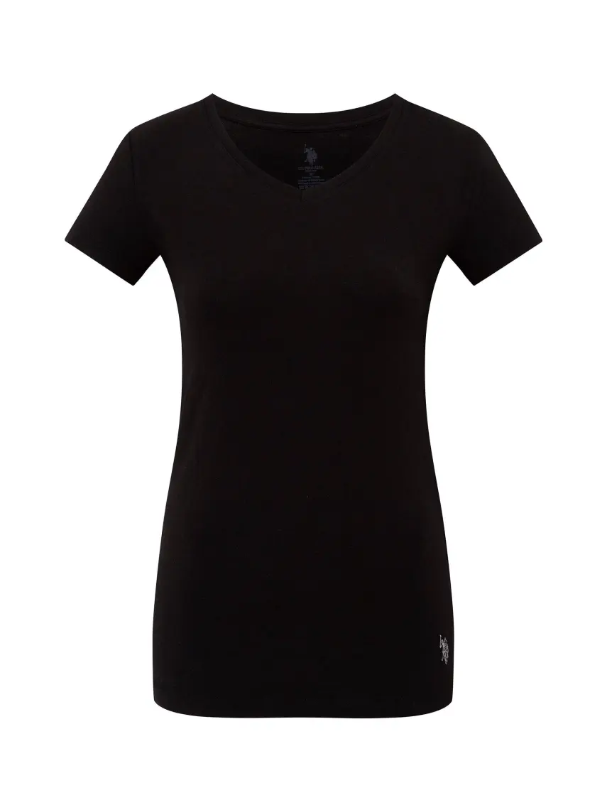 U.S. Polo Assn. Kadın Siyah Kısa Kollu V Yaka T-Shirt 66004