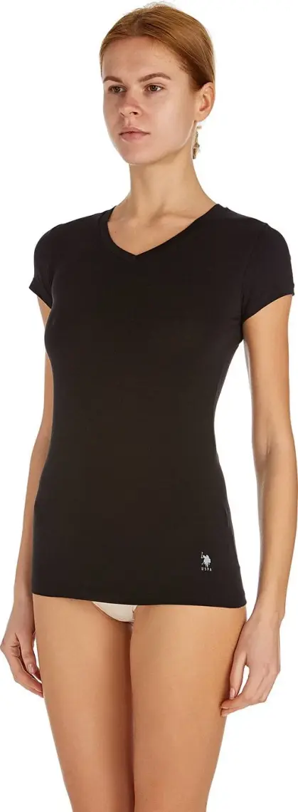 U.S. Polo Assn. Kadın Siyah Kısa Kollu V Yaka T-Shirt 66004
