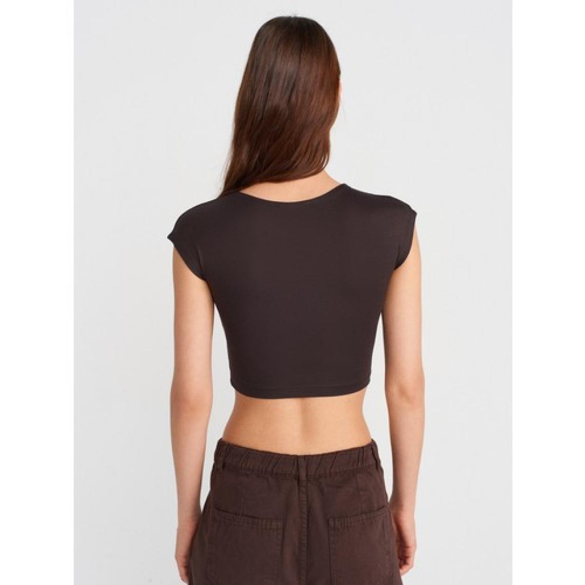 30528 Pamuk ve Modal  Karışımlı Crop Top-Koyu Kahve